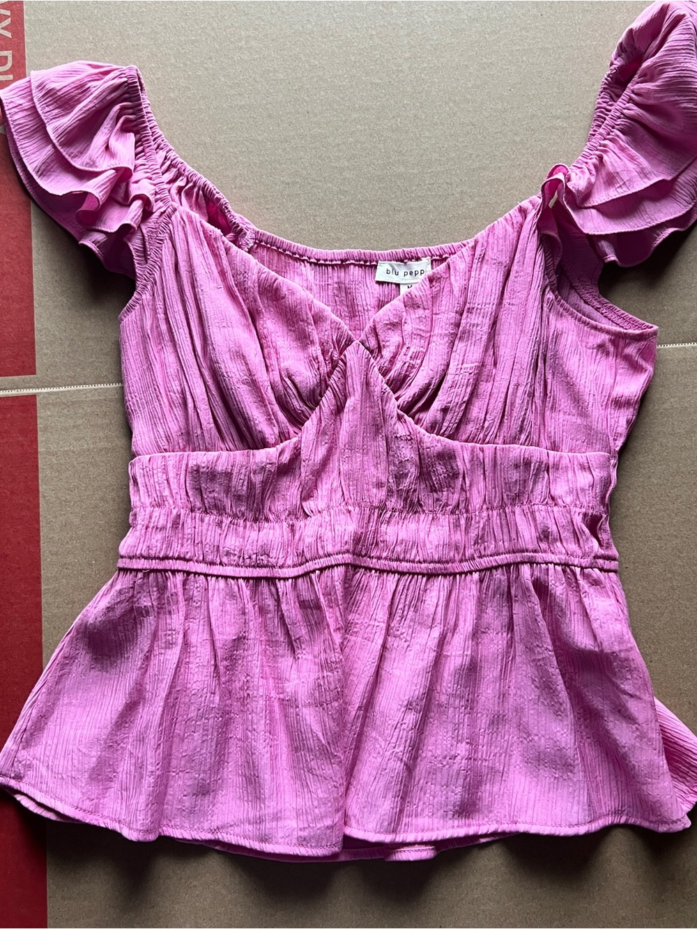 Blu Pepper Pink Ruffled Peplum Blouse